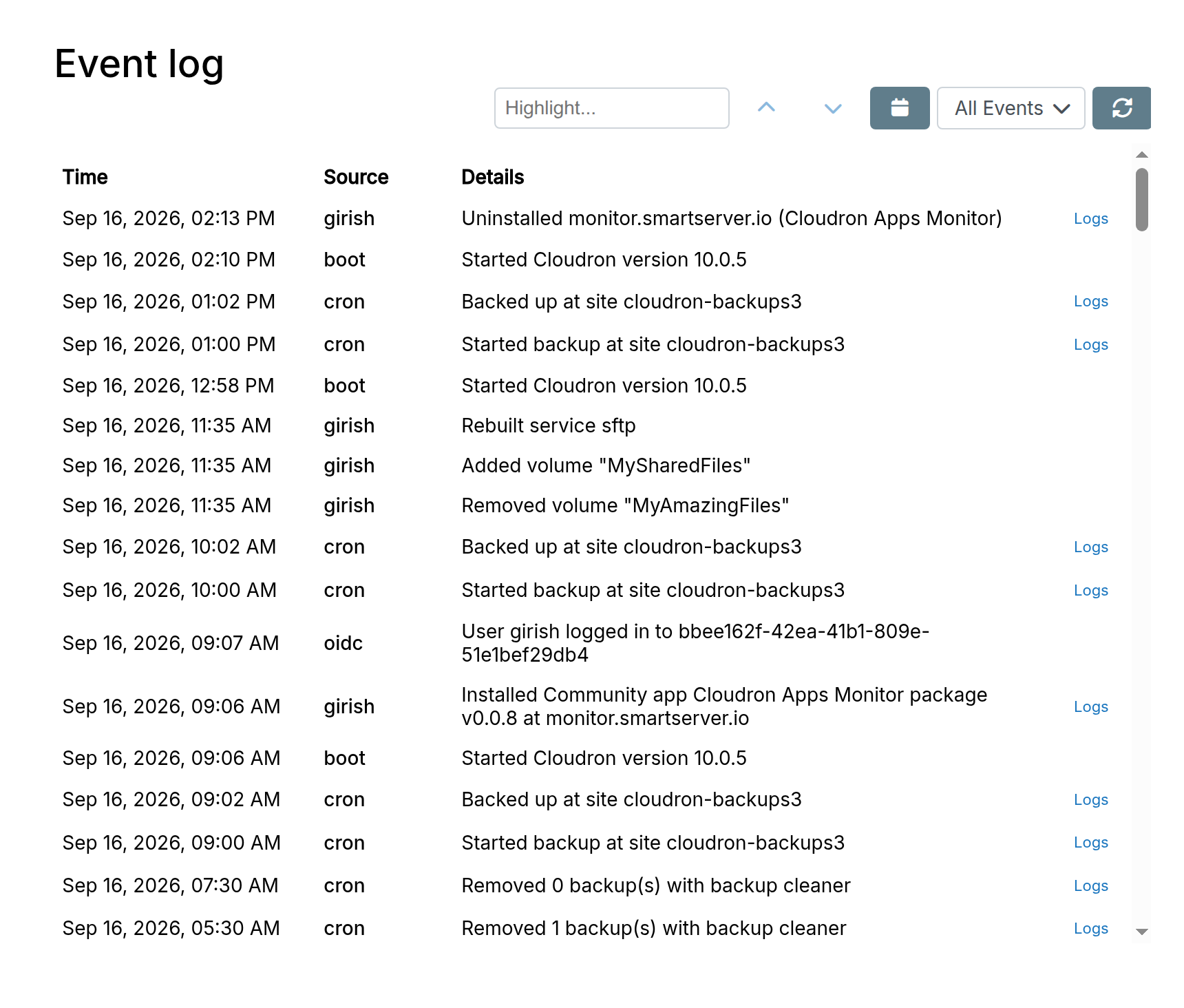 Event log