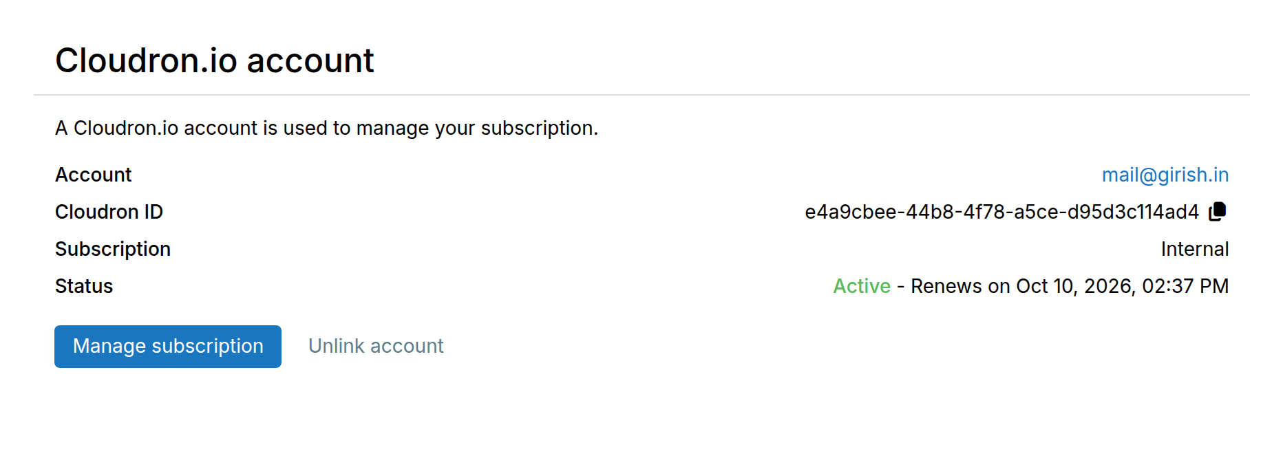 Cloudronio Account