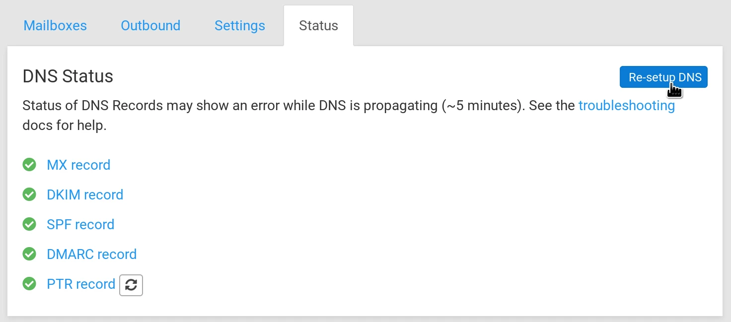 Mail Resetup Dns