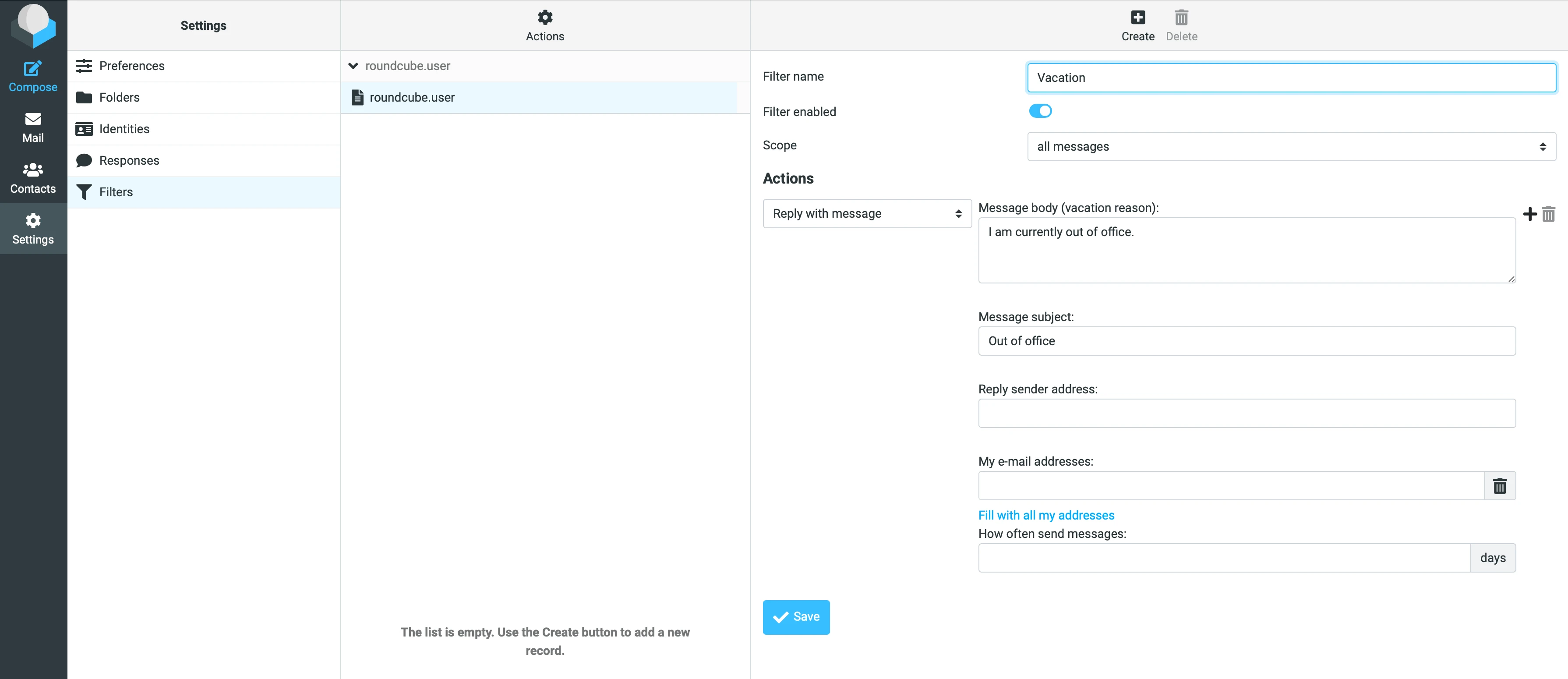 Email Vacation Message Roundcube
