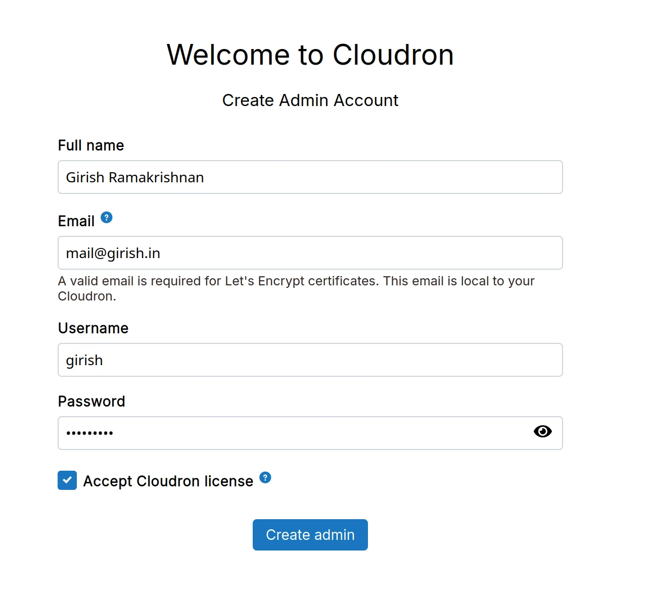 Installation Admin Account