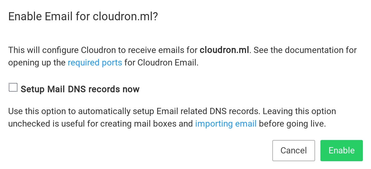 Mail Enable No Dns Setup