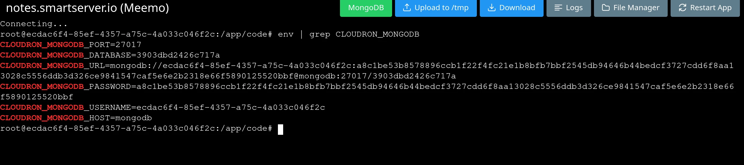 Mongodb Addon Env