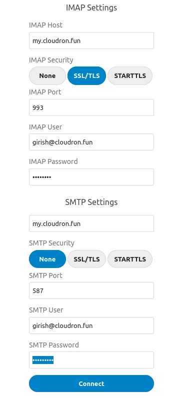 a screenshot showing the mailbox configuration of the mail app of nextcloud