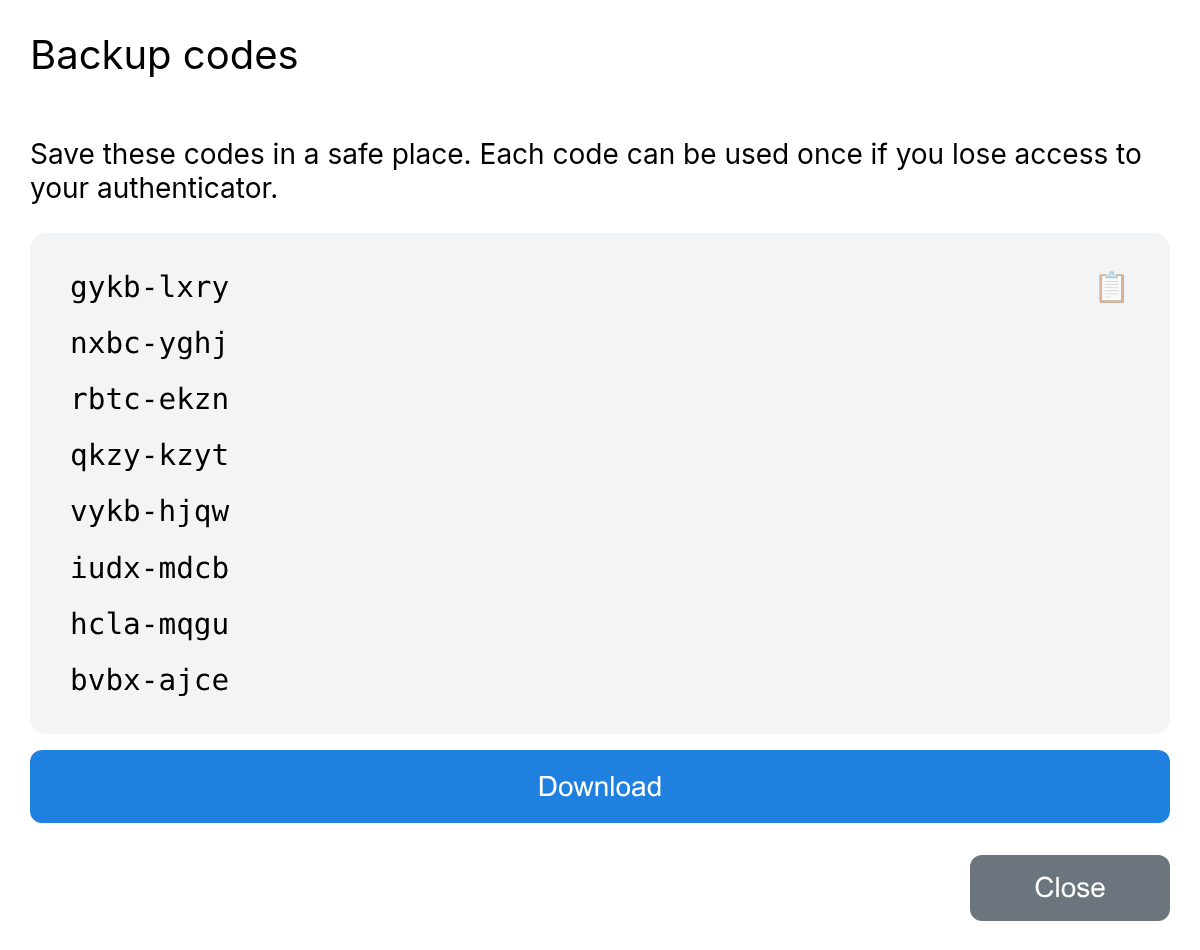 Backup codes