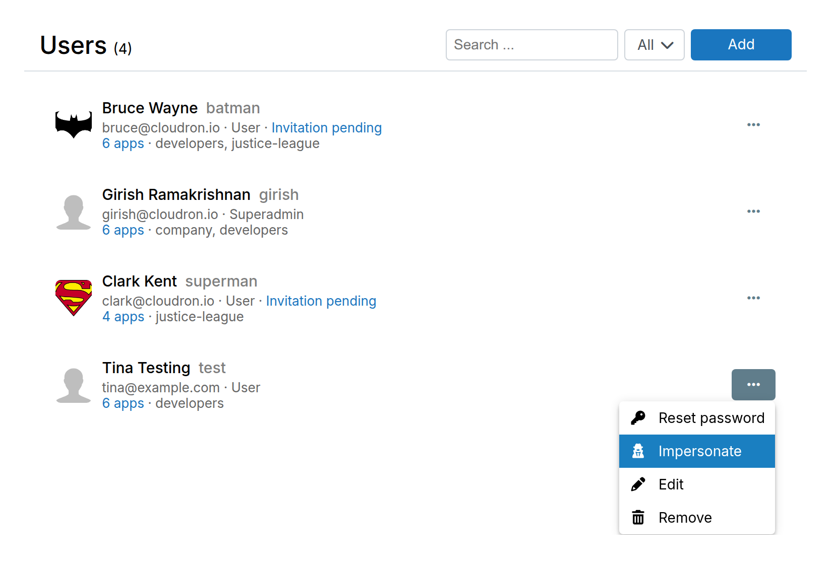 Users Impersonate Button