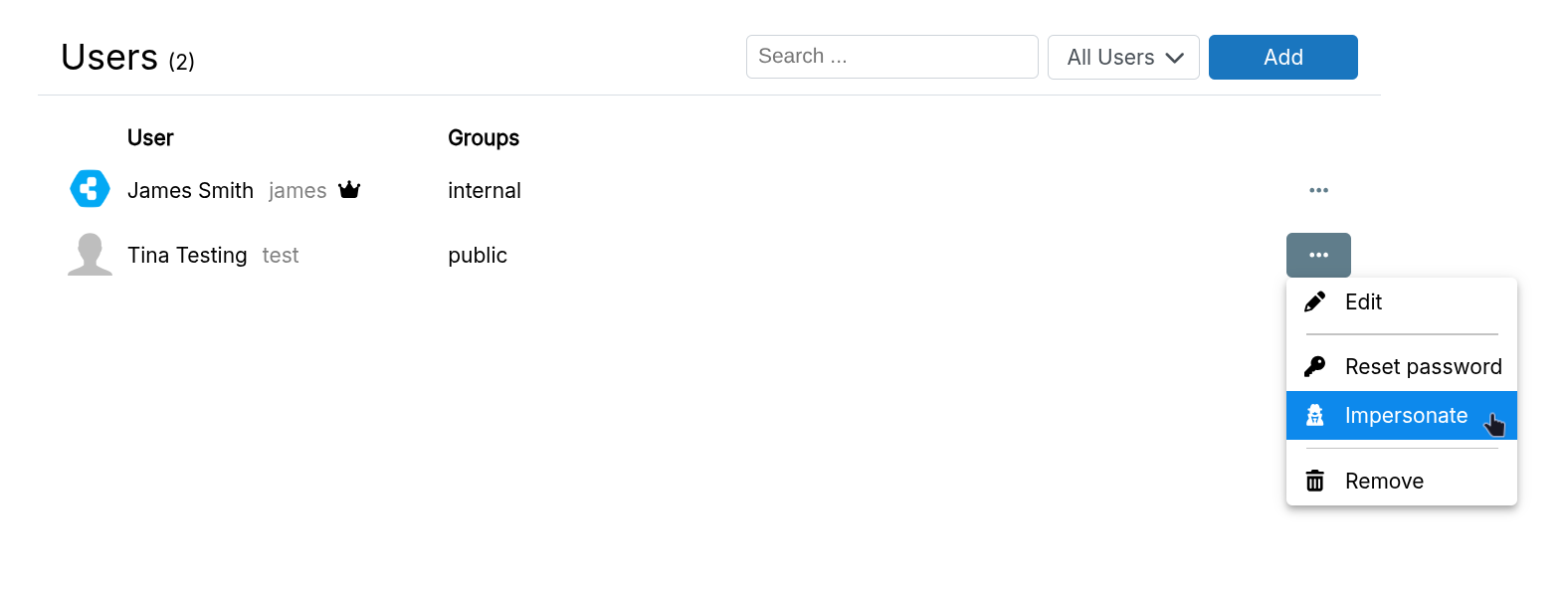 Users Impersonate Button