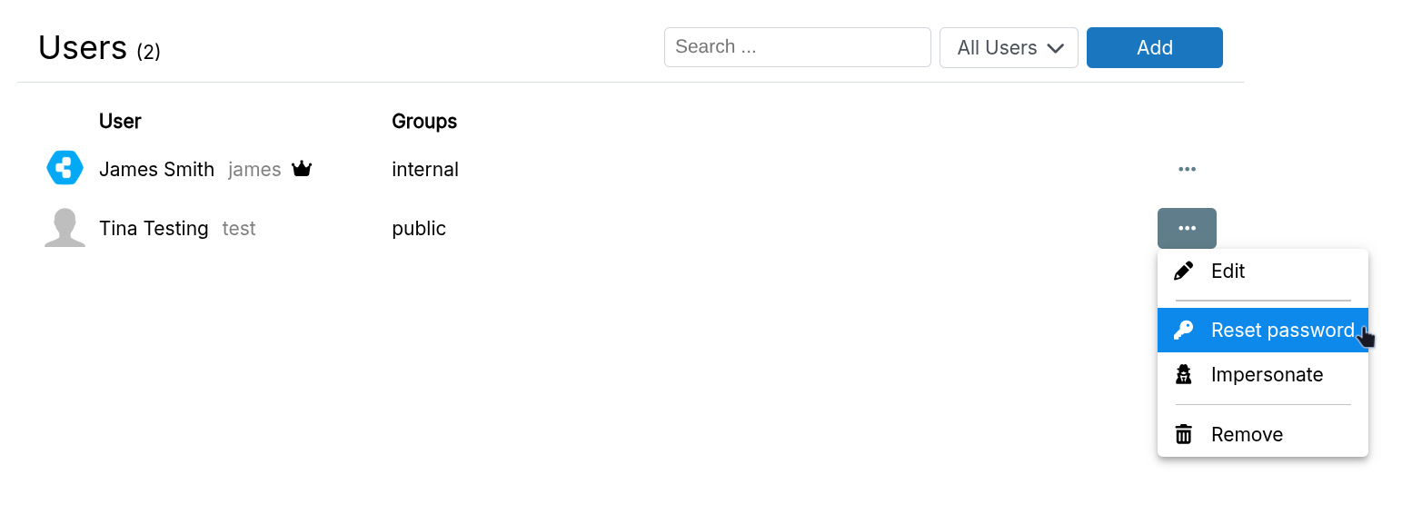 Users Password Reset