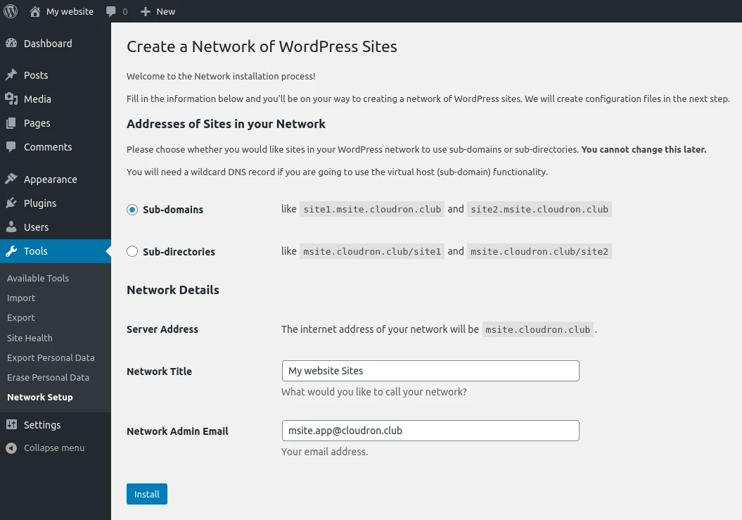 Wordpress Tools Network Setup